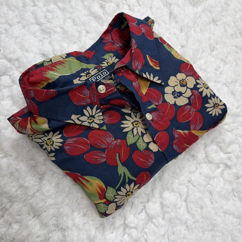 VTG 90s Polo Ralph Lauren Floral Hawaiian Shirt XXL 2XL Long Sleeve Lowell Rare!